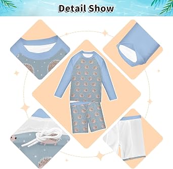 Cute Hedgehog Boys Rash Guard Set 2 Piece UP50+ Swim Set for Boys 3T-10T