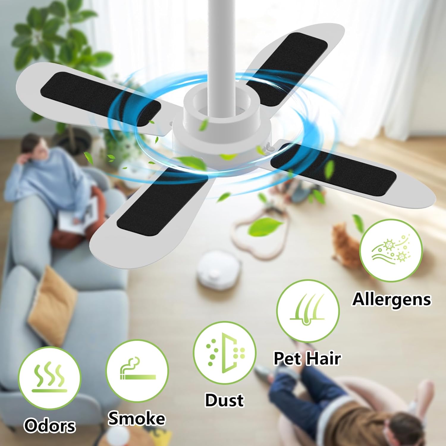 20 Pack Ceiling Fan Filters for Blades,Activated Coconut Carbon Fan Filter for Ceiling Fan, Easy-Stick Universal Air Filter for Common Household Contaminants