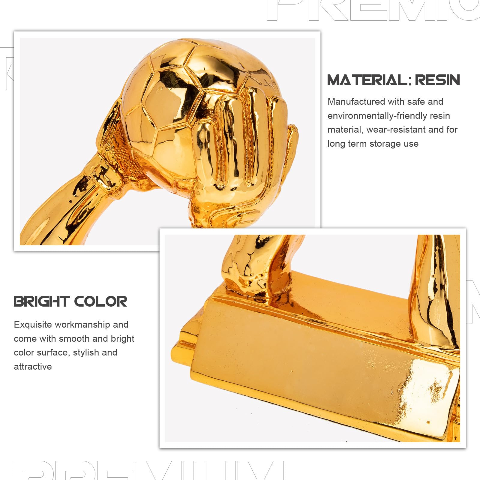 Healeved Trofeo de Fútbol Dorado de Resina Resistente para Almacenamiento Prolongado, Diseño Atractivo y Estilizado Adecuado para Aficionados y Porteros