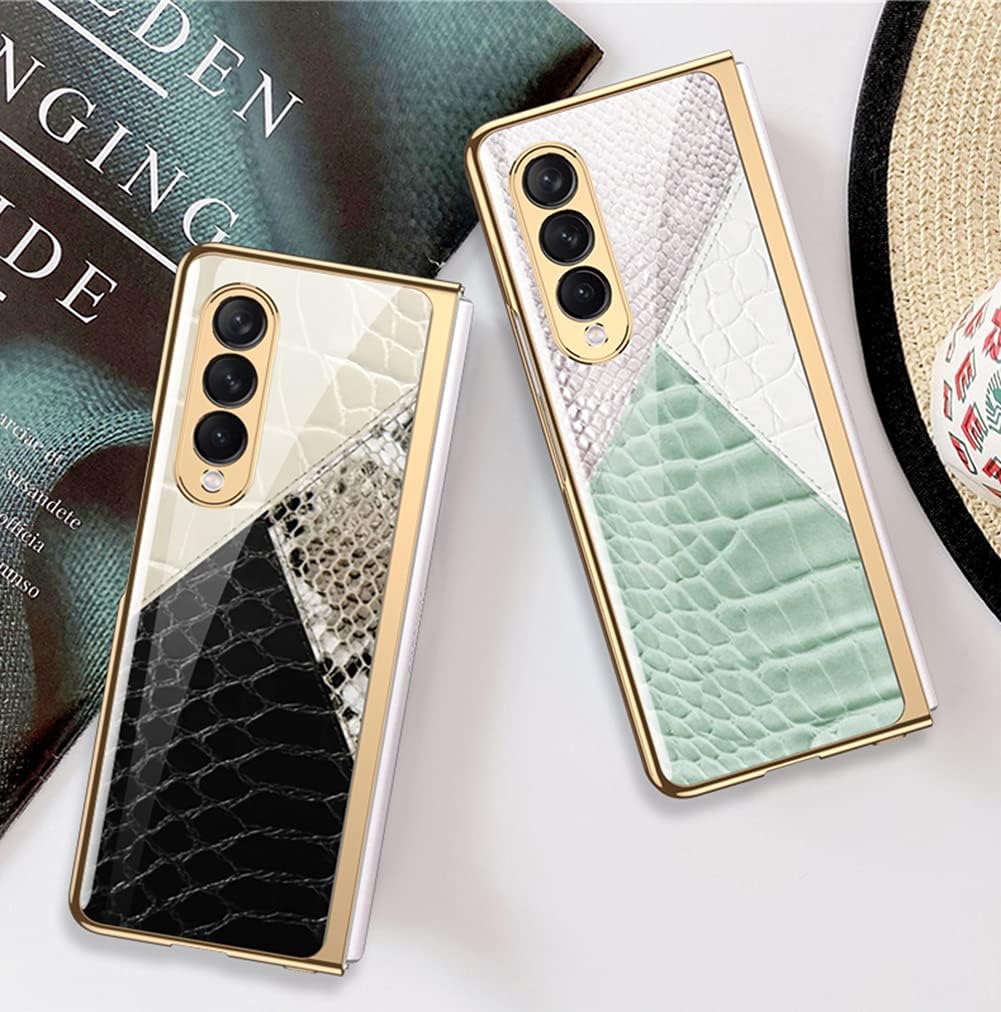 SHIEID Z Fold 3 Case, Z Fold 3 Case Ultra-Thin Tempered Glass Phone Case Protective Cover for Galaxy Z Fold 3 5G Fashion Electroplated PC Back Cover, Boa Pattern-6