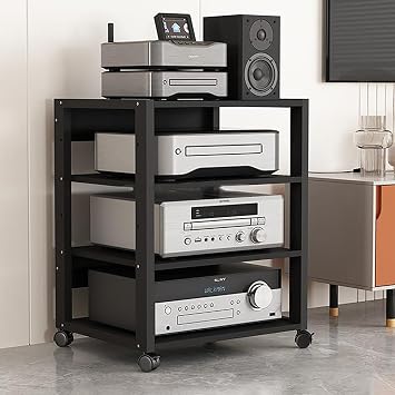 Audio-Video Media Stand with Height-Adjustable Shelves, 3/4/5 Tier Stereo Media Storage Cabinet for Meeting, Living, Recording Room 4 Tier
