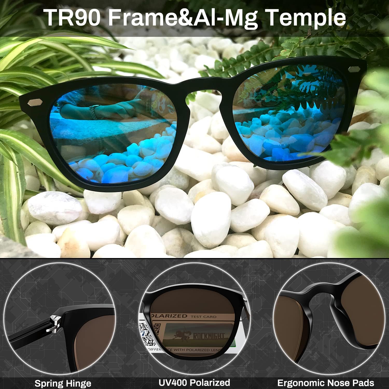 Miniatura 3 de ROCKNIGHT Lentes de sol polarizados con protección UV400 ultra ligeros, unisex, lentes planos