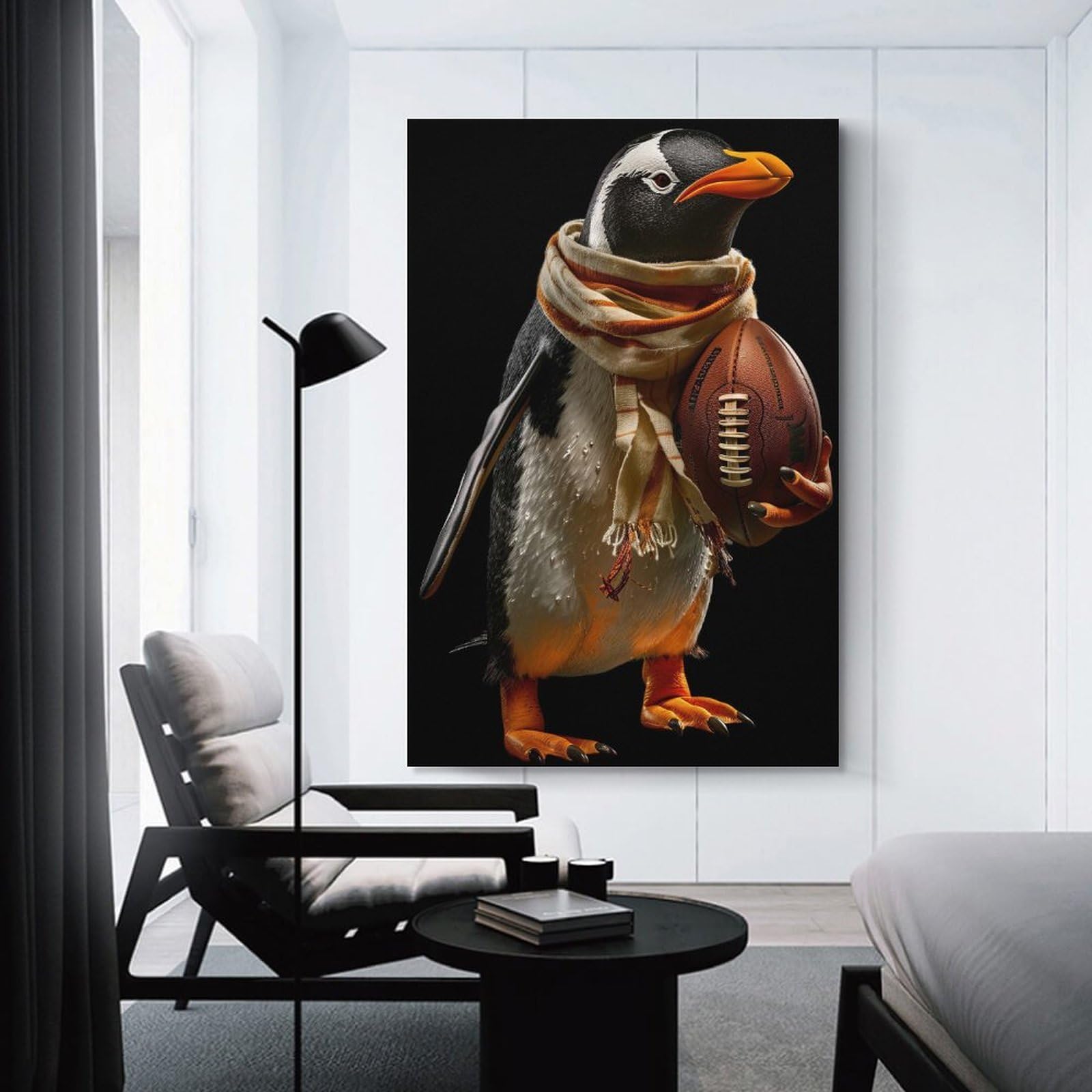 Junmoney Unframe-Penguin American Football Penguin American Football Room Decor Wall Art, 08X12inch(20X30cm), For Front Hall, Corridor Or Welcome Spaces, A Neat Decor Update For Hallways
