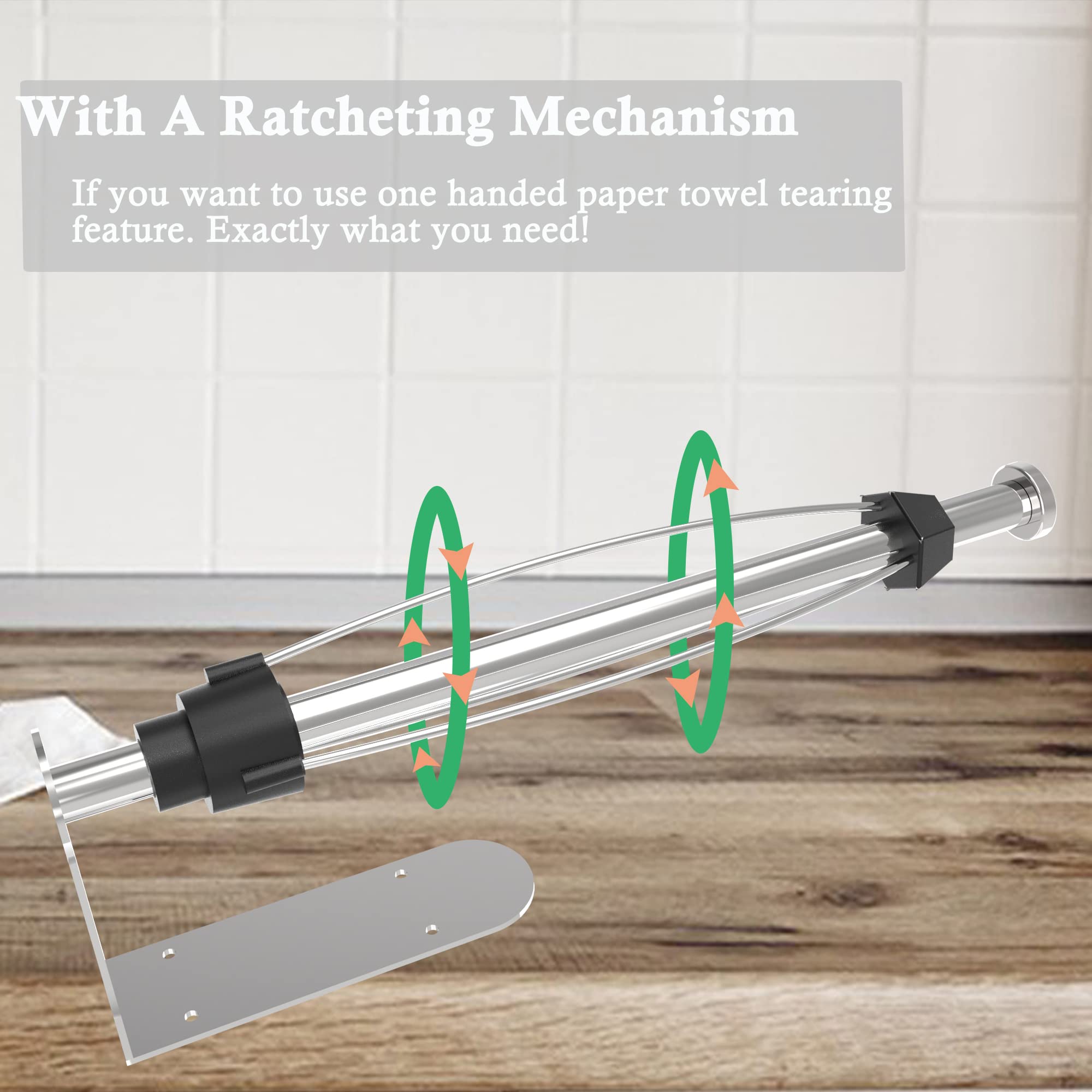 Under Cabinet Paper Towel Holder - Brushed Nickel, Wall Mountable, With Ratcheting Mechanism