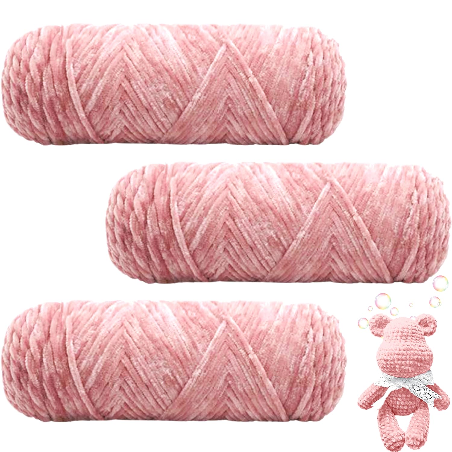 Maxee 300g(3×100g) Samtig Babywolle, Samt Velvet Wolle Chenille Garn, Kuschelweich Chenillegarn, Flauschige Weich Plüschwolle, Häkelgarn Wolle Zum Stricken & Häkeln-05