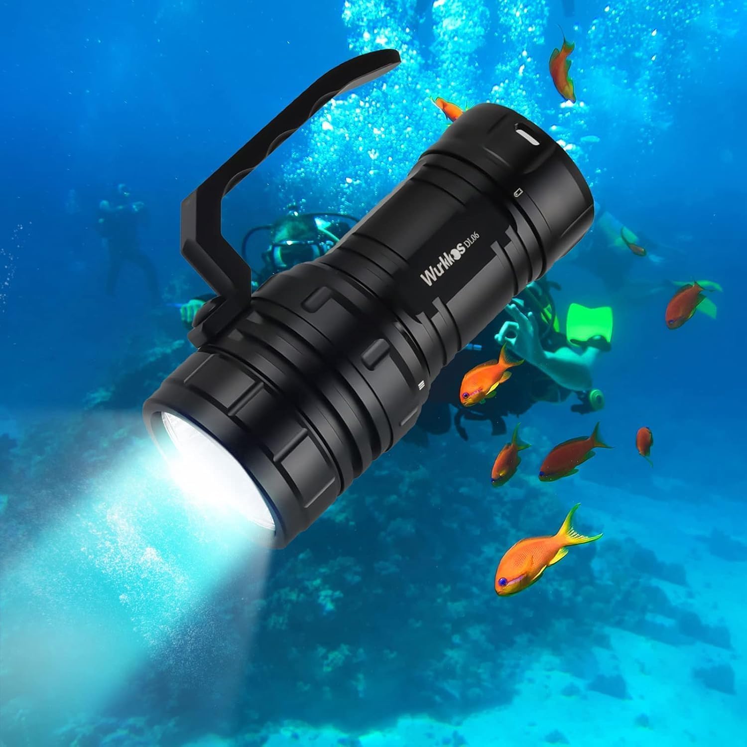 Wurkkos DL06 Dive Light, 15000 Lumens Scuba Diving Light, Type-C Rechargeable, 6*XHP50 LEDs, 100 Degrees Narrow Beam Angle, IPX8 Waterproof Flashlight for Night Diving Cave Exploration - 6000K