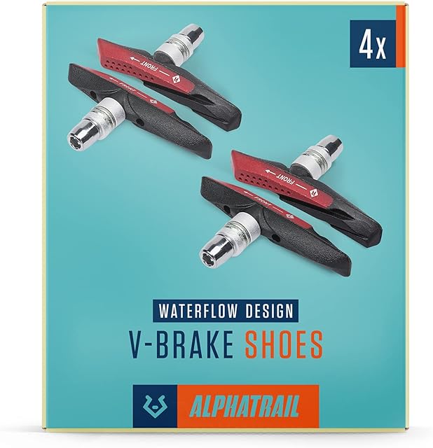 Alphatrail V-Brake Brake Pads 2 Pairs 72mm I Optimised braking behaviour in the wet I Durable Brake Pad & 100% Fitting for V-Brakes of Shimano, Tektro, Avid, SRAM, XLC etc.
