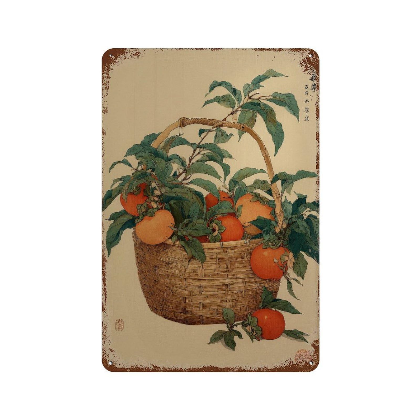 xiaoxiaoshen Persimmons In Basket. Traditional Japanese Ukiyo Wall Decor Art Metal Tin Poster Modern Home Decor Art Home Bar Shop Decorations Vintage Sign 30x20cm