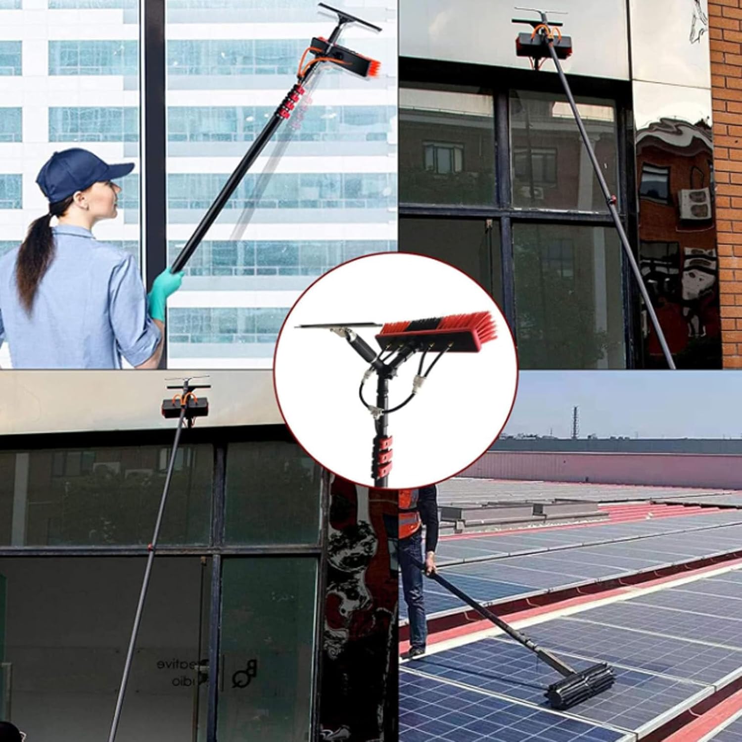 Professional, Solar Panel Window Cleaner with Squeegee & Telescopic Brush for Truck Caravan, Window Glass Cleaning Kit, Washer Spray Washing System,12FT/3.6M