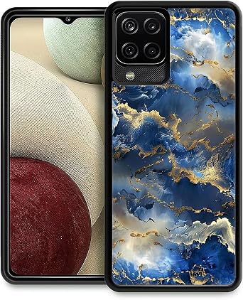 Compatible with Samsung Galaxy A12 4G Case, Shockproof Protective for Man Women Non-Slip for Samsung Galaxy A12 4G Crazy Pattern Abstract Fluid Blue Gold Clouds Mountains