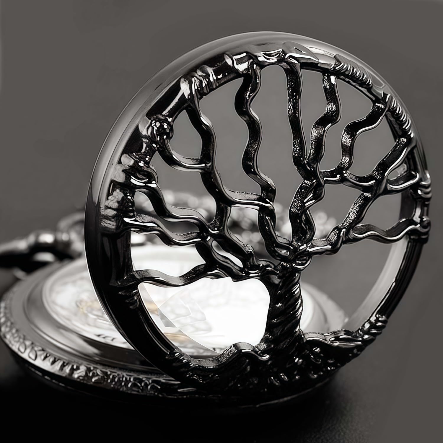 Pocket Watch Hollow Tree Design Roman Numerals Quartz Analog Antique Fob Watches