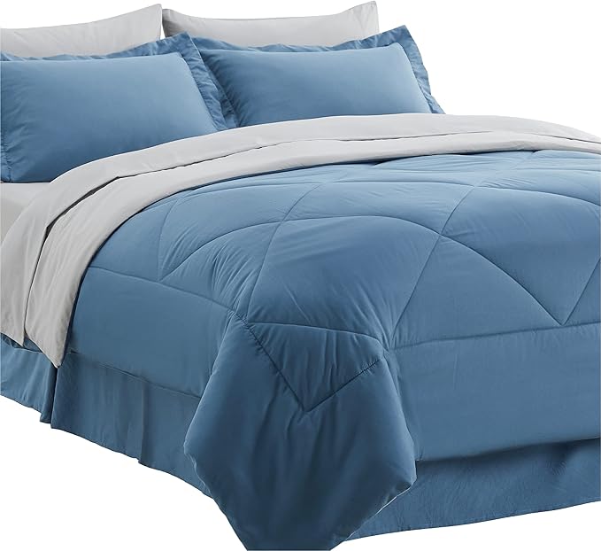 BEDSURE Blue Bed Set Twin 6 Pieces Reversible Blue Bedding Set for Boys, Blue