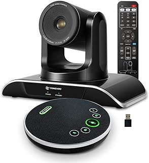TONGVEO All-in-One Conference Room Video Camera System Bundle HD 1080P 3X Optical Zoom PTZ Camera and Bluetooth Conference Speakerphone with Microphones