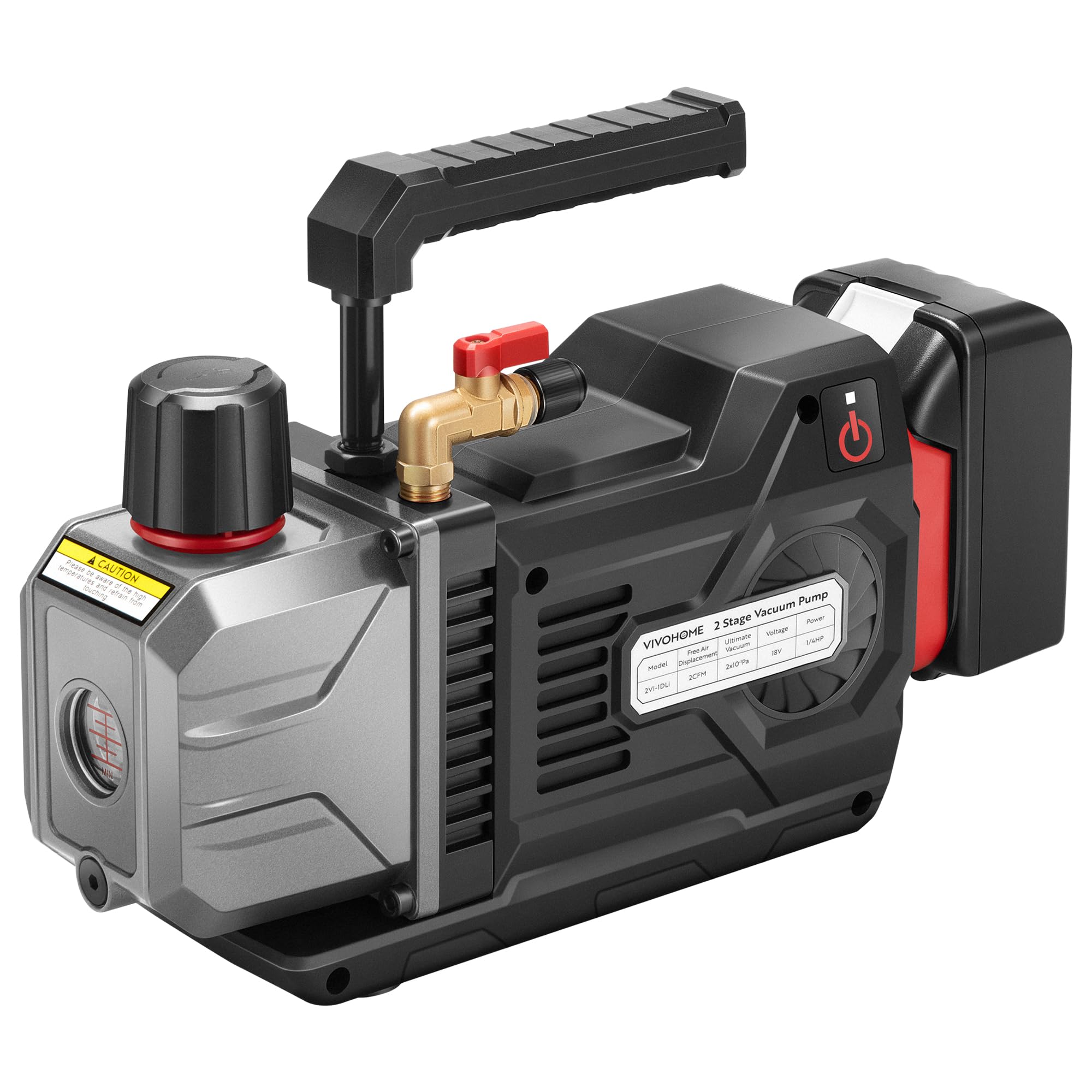 VIVOHOME 1/4 HP 2 CFM Cordless Lithium-Ion Dual Stage HVAC Vacuum Pump, Sparkless Motor for R32 R1234yf R134a R410a Systems, Battery-Powered Auto AC Vacuum Pump for Air Conditioner with Oil Bottle