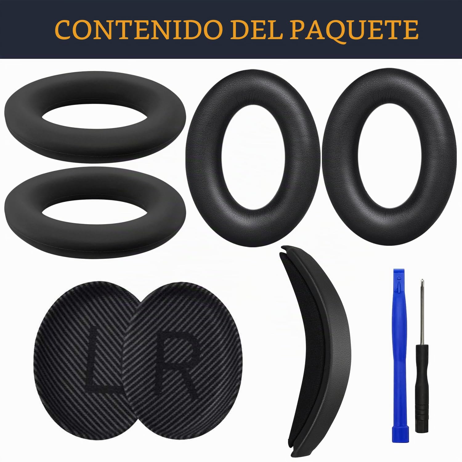 SOULWIT Almohadilla para los Oídos + Diadema + Cubierta Protectora de Silicona, Kit de Repuesto para Bose QuietComfort 35 QC35, QC35 II Over-Ear Auriculares-Negro