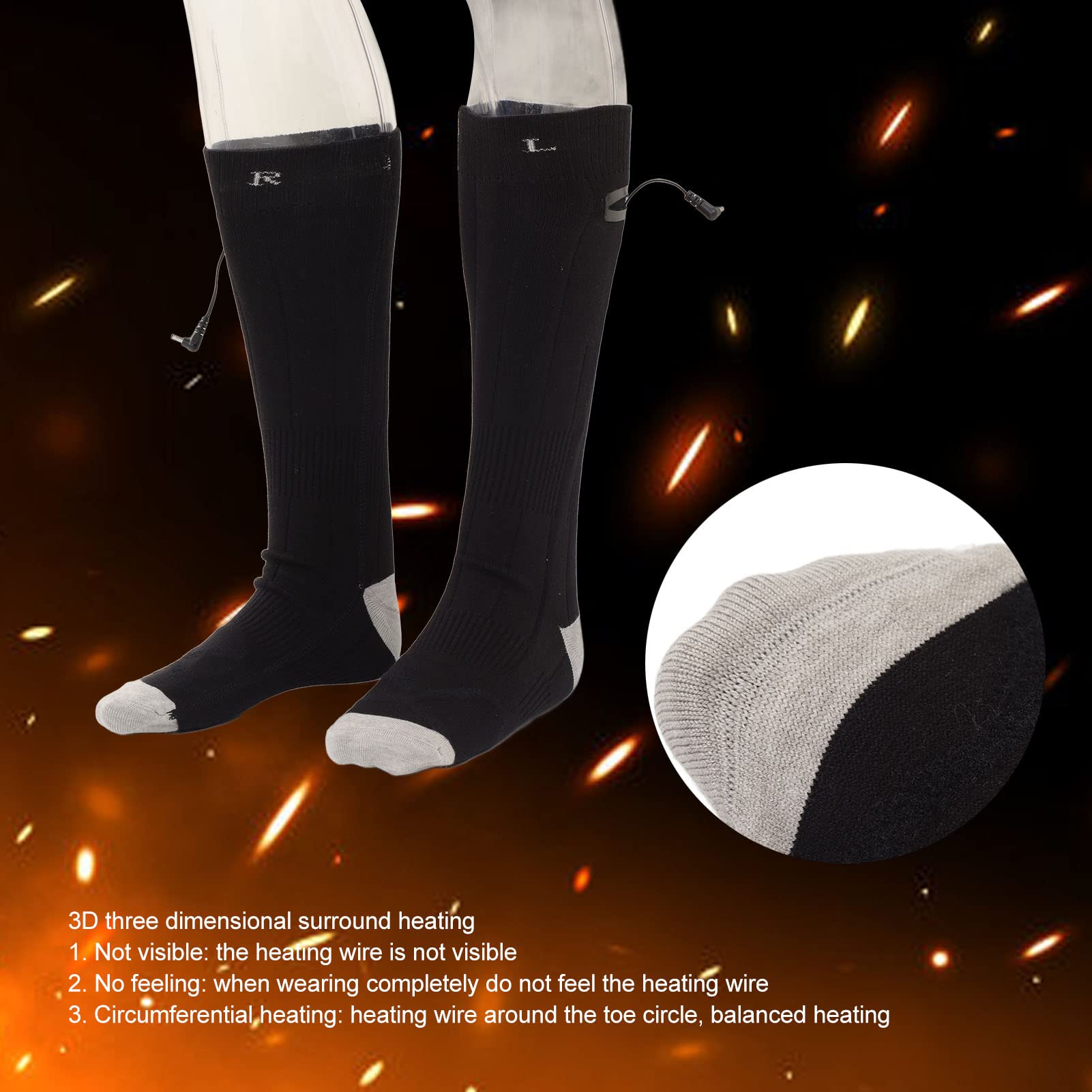 TANM Calcetines Calefactables, 3 Modos Calcetines Calefactables Alimentados por Batería Calentamiento Rápido Recargable con Indicador para Mujeres y Hombres para el Invierno