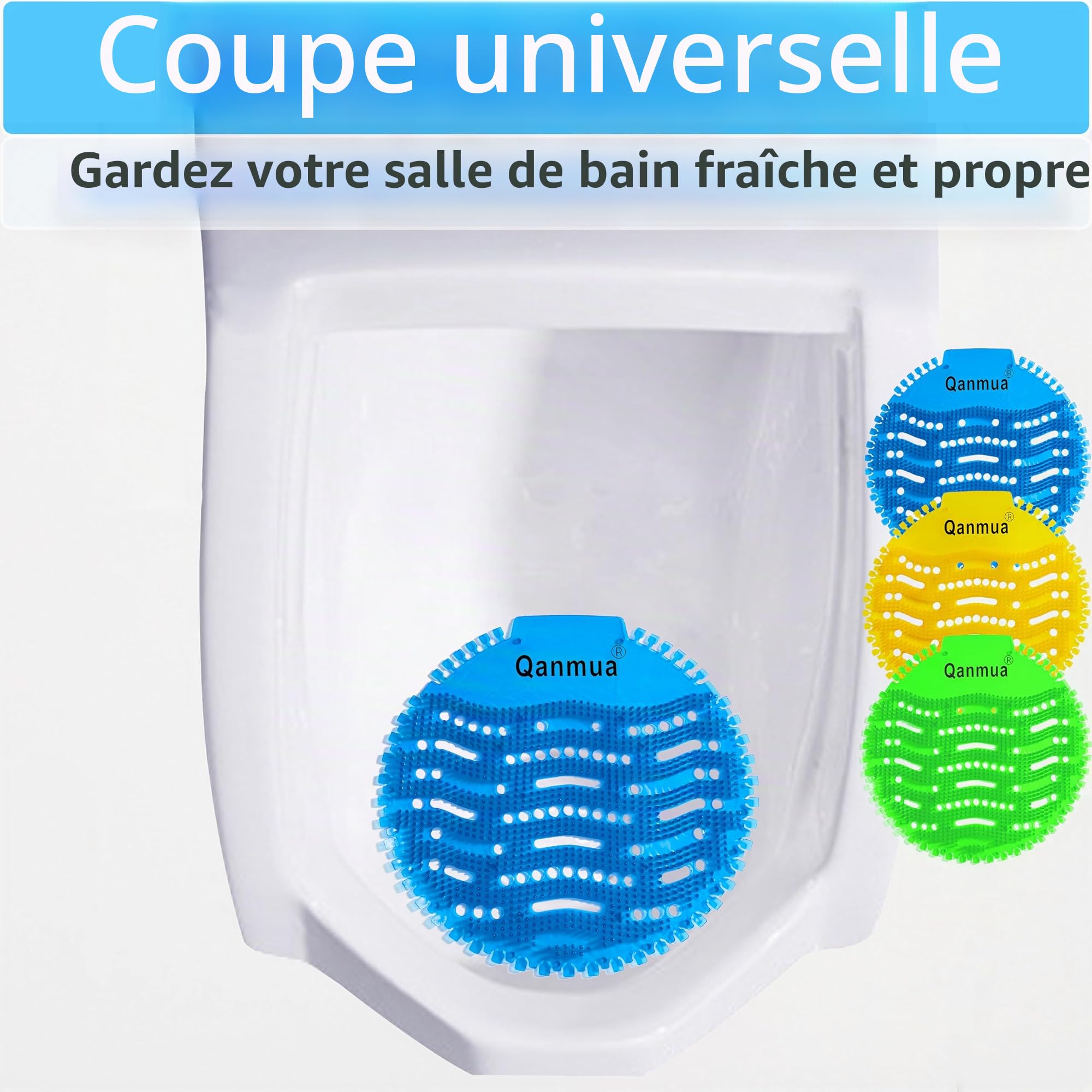 Qanmua 12 Pièces Ecrans pour Urinoir, Pastilles Urinoir Tapis d'Urinoir Désodorisant, Urinal Screen pourBureaux Restaurants et Écoles Anti-odeurs et Anti-projections 4 x Bleu 4 x Jaune 4 x Vert