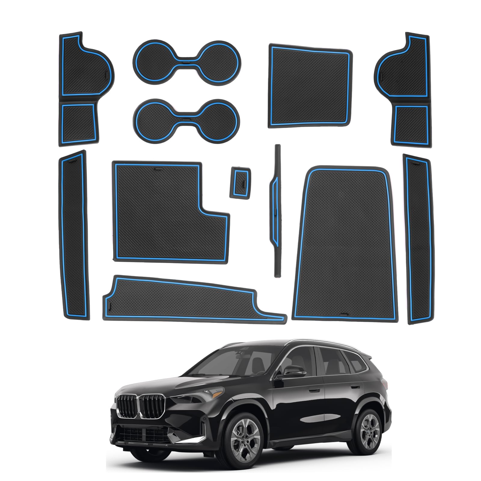 CDEFG Compatibile con BMW X1 U11 2023 2024 2025 Tappetini in gomma antiscivolo per la console centrale, tazza antiscivolo, gomma non scivolosa per auto iX1 X1 U11 Accessori (Blu)