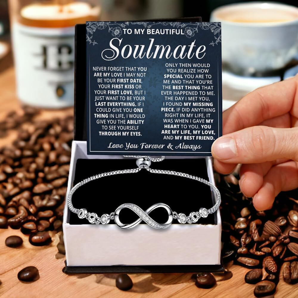 To My Beautiful Soulmate Bracelet For Women, Soulmate Bracelets For Wife From Husband, Gifts For Girlfriend Bracelet, Infinity Knot Bracelets For Fiancee With Heartfelt Message Card & Gift Box - Image 2