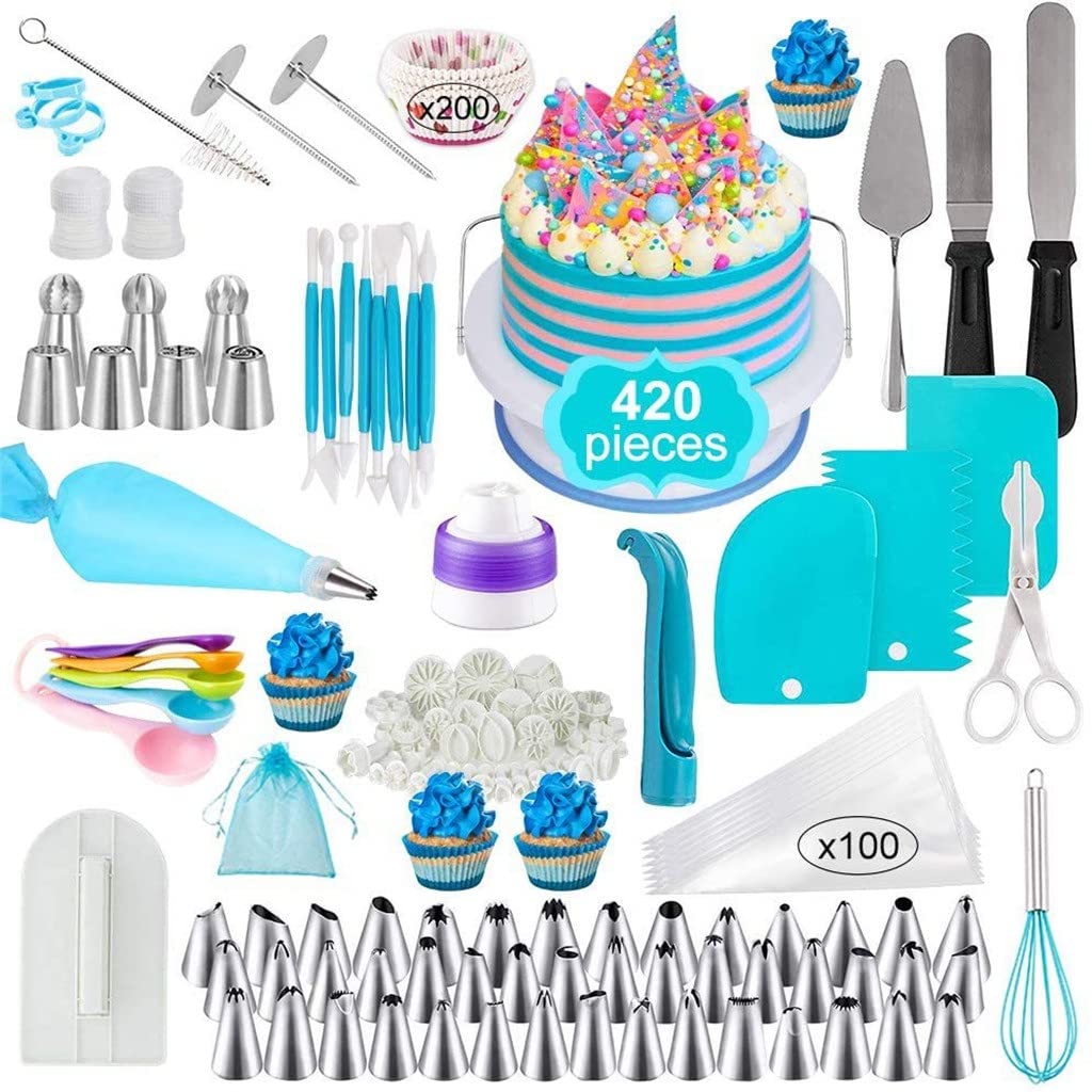 Kit de 420 Piezas para Decorar Pasteles Reposteria: espátulas, Utensilios de repostería, Accesorios para Decorar Pasteles, Manga pastelera para Fondant y boquillas.