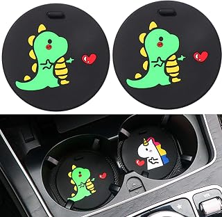 Car Coasters,Car Cup Holder Coasters, Perfect Car Accessories for Most Cars,Trucks, RVs and More, 2.75 Inch (Black) Pack of 2. (Dinosaur Car Coaster)