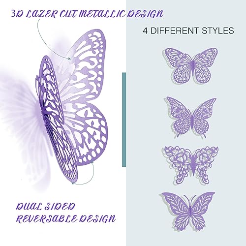 Miniatura 24 de Decoración de pared de mariposa rosa 3D, 3 tamaños y 4 estilos, decoraciones de fiesta de mariposas, decoraciones de pasteles, calcomanías