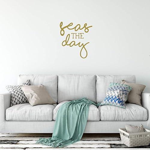 Miniatura 8 de Seas the Day Cursive Wall Decal Vinyl Sticker  Nautical Decoration for Living Room, Bedroom  Quote for Laptop or Water Bottle  Black, White, Blue,