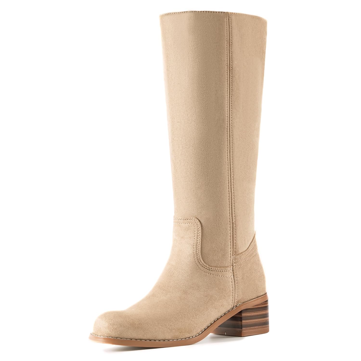 WIRALOMI Womens Knee High Campus Boots Square Toe Chunky Block Low Heel Vintage Long Boots for Women Wide