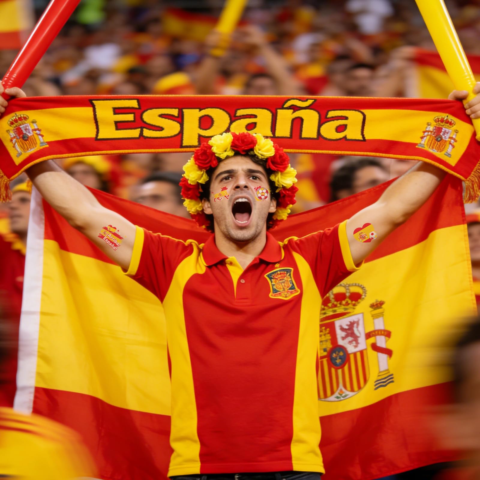 DPKOW 40 Tatuajes de fútbol de la Copa del Mundo de España, Accesorios para aficionados españoles del Mundial 2026 Tatuajes temporales de fútbol regalos de la Copa del Mundo, Decoraciones Mundial 2026 - 4