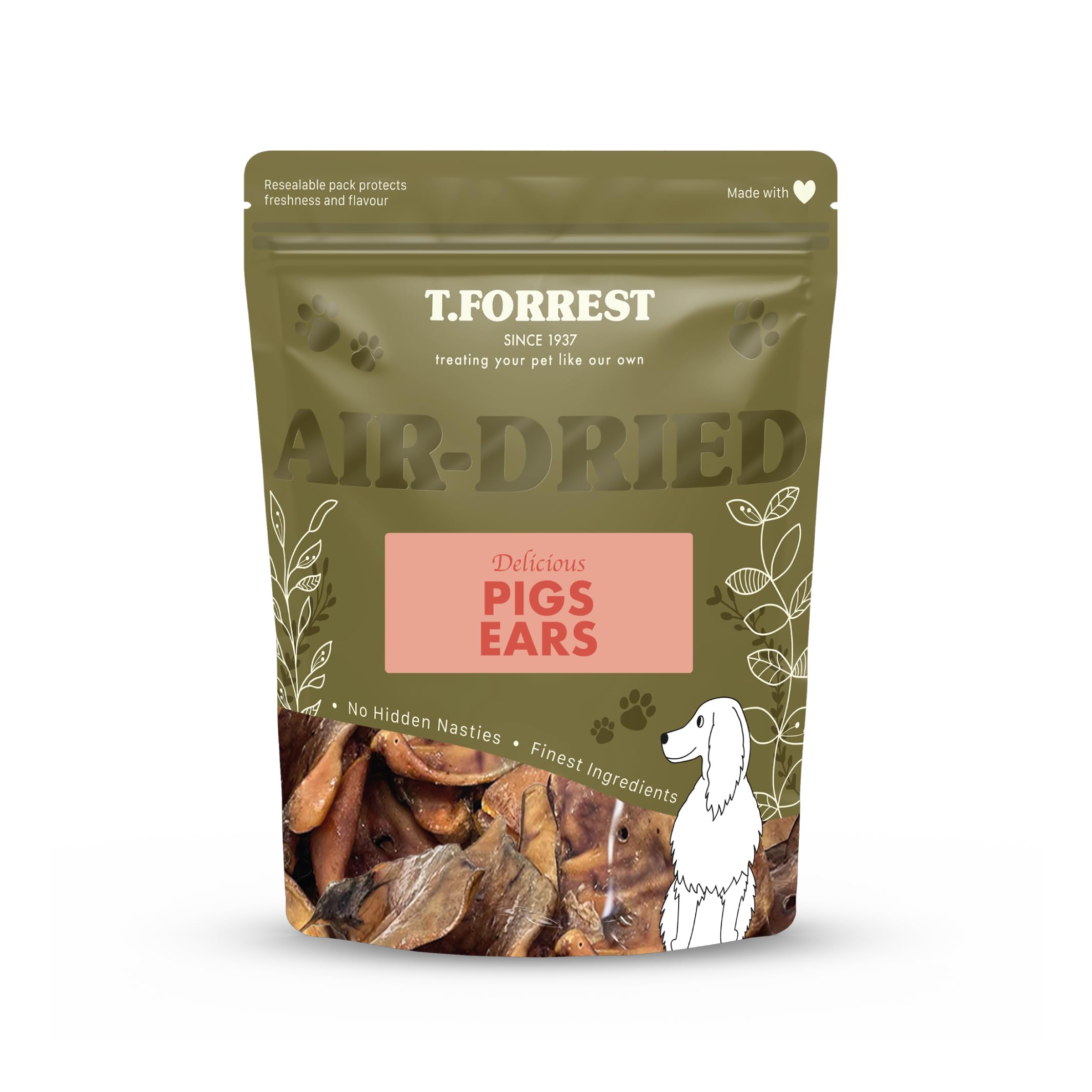 T.Forrest British Dried Whole Pig Ears for Dogs 1kg - 100% Natural, Long-Lasting, High Protein & Grain-Free Dog Treats