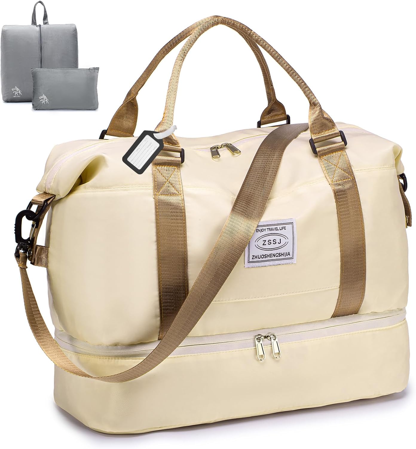 BAGROUPS Travel Bag 45 x 36 x 20 cm for Easyjet Foldable Cabin Bag Airplane Luggage Cabin 32L Waterproof Gym Sports Bag with Shoe Compartment Weekend Travel Bag for Women Men, beige