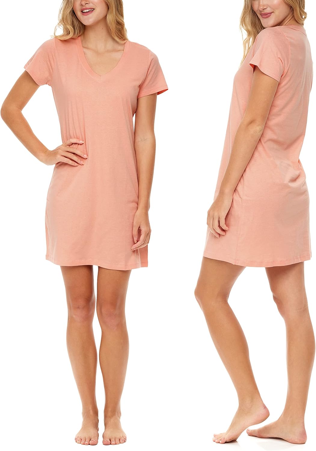 Sexy Basics Women's Soft & Flowy V-Neck Long Shirt |24/7 Nightwear-Sleepwear T Shirt -Pack of 3