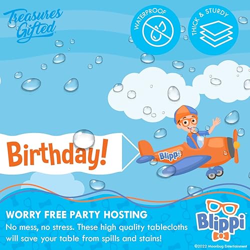 Miniatura 3 de Treasures Gifted Suministros para fiesta de cumpleaños con licencia oficial de Blippi, paquete de 3, mantel Blippi de 54 x 108 pulgadas, suministros