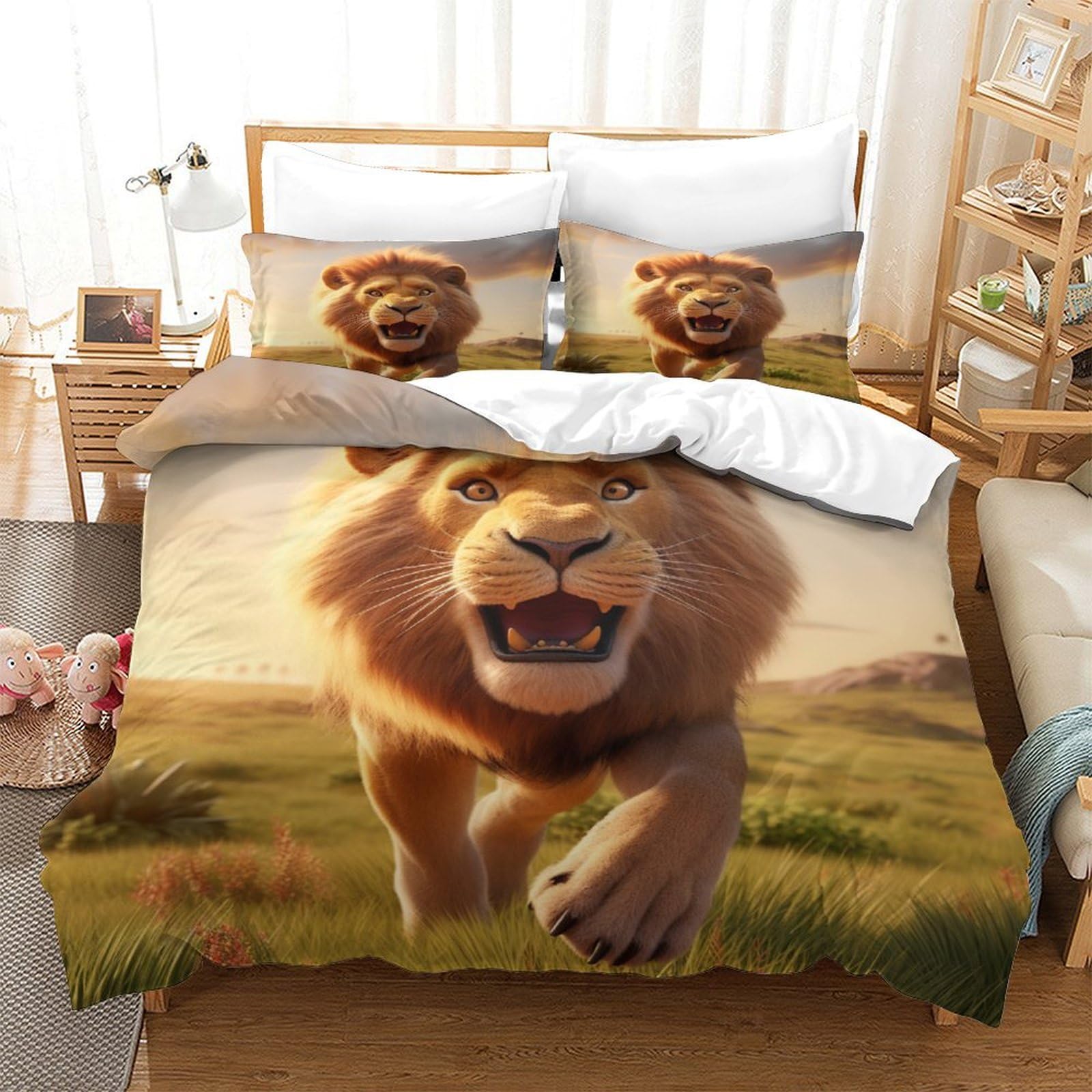 Parure de lit 260x220 lion grand lit housse couette microfibre douce