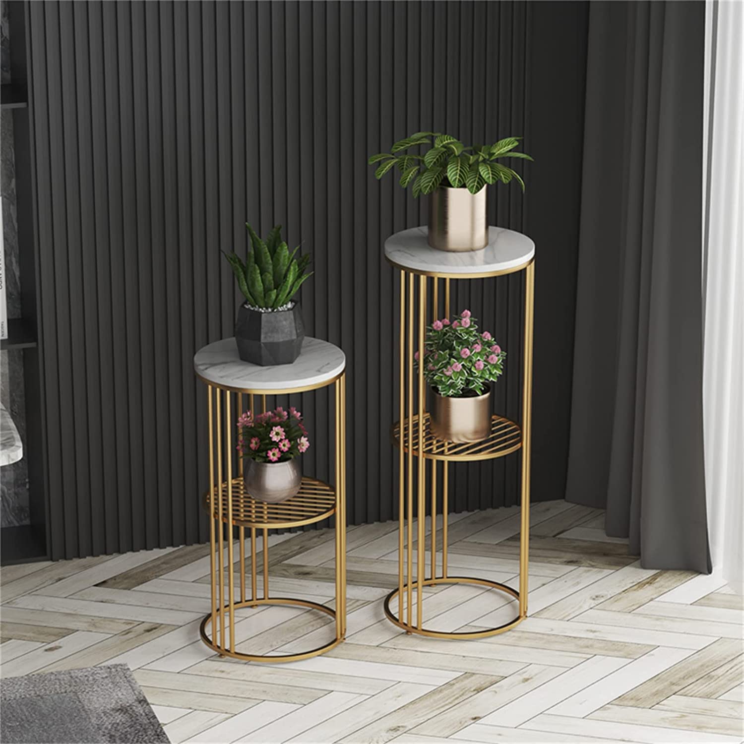 Weston Crafts Round Side Table, 2 PCS Compact Plant Display Stand ...