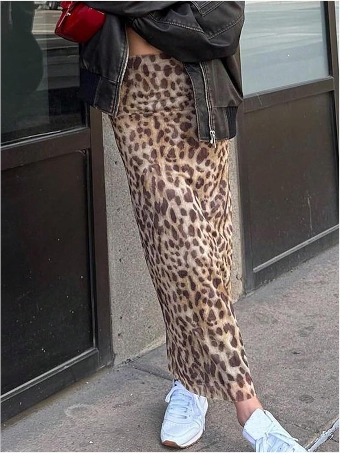 Women's Y2K Leopard Print Skirts Ruched Side Slit Maxi Skirt Mesh Sheer High Waisted Long Skirt Cheetah Bodycon Skirt - Image 4