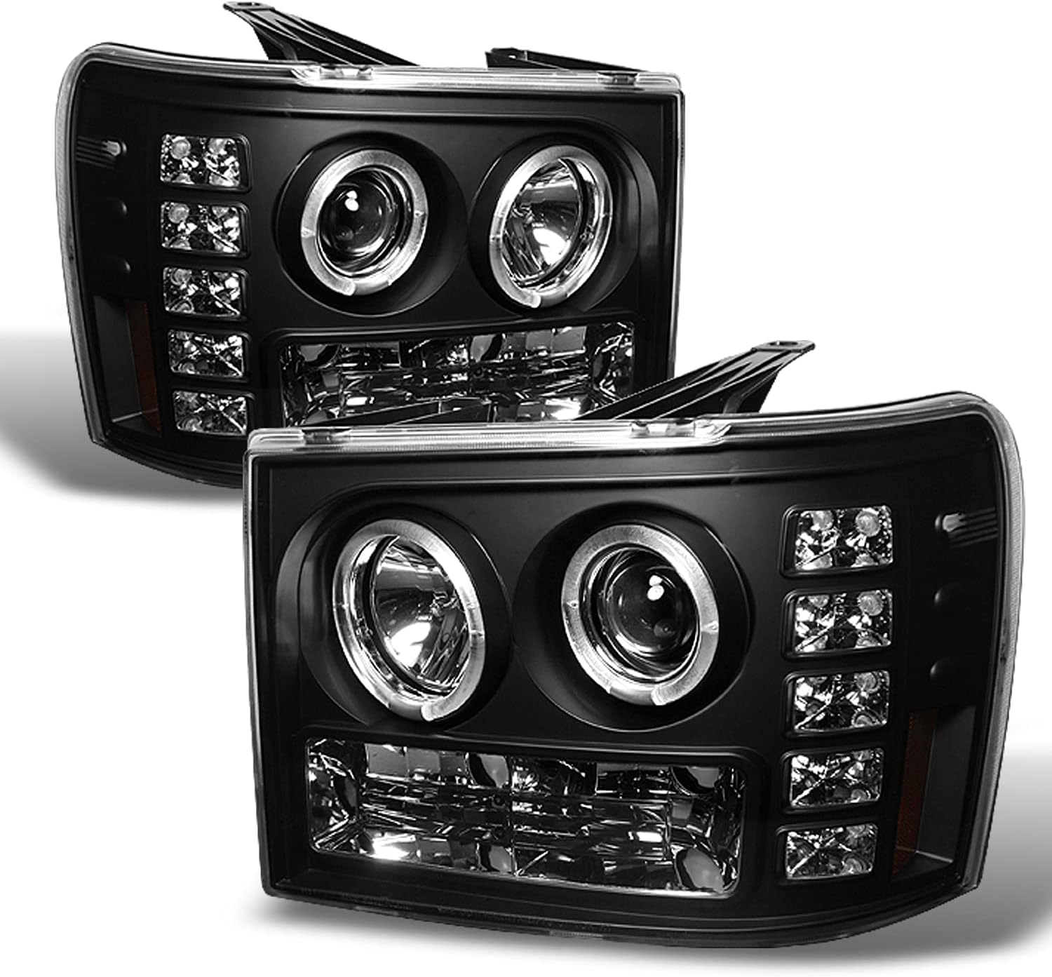 AKKON - For GMC Sierra 1500/2500/3500 Pickup Truck Black Smoke Dual LED Projector Headlights Replacement