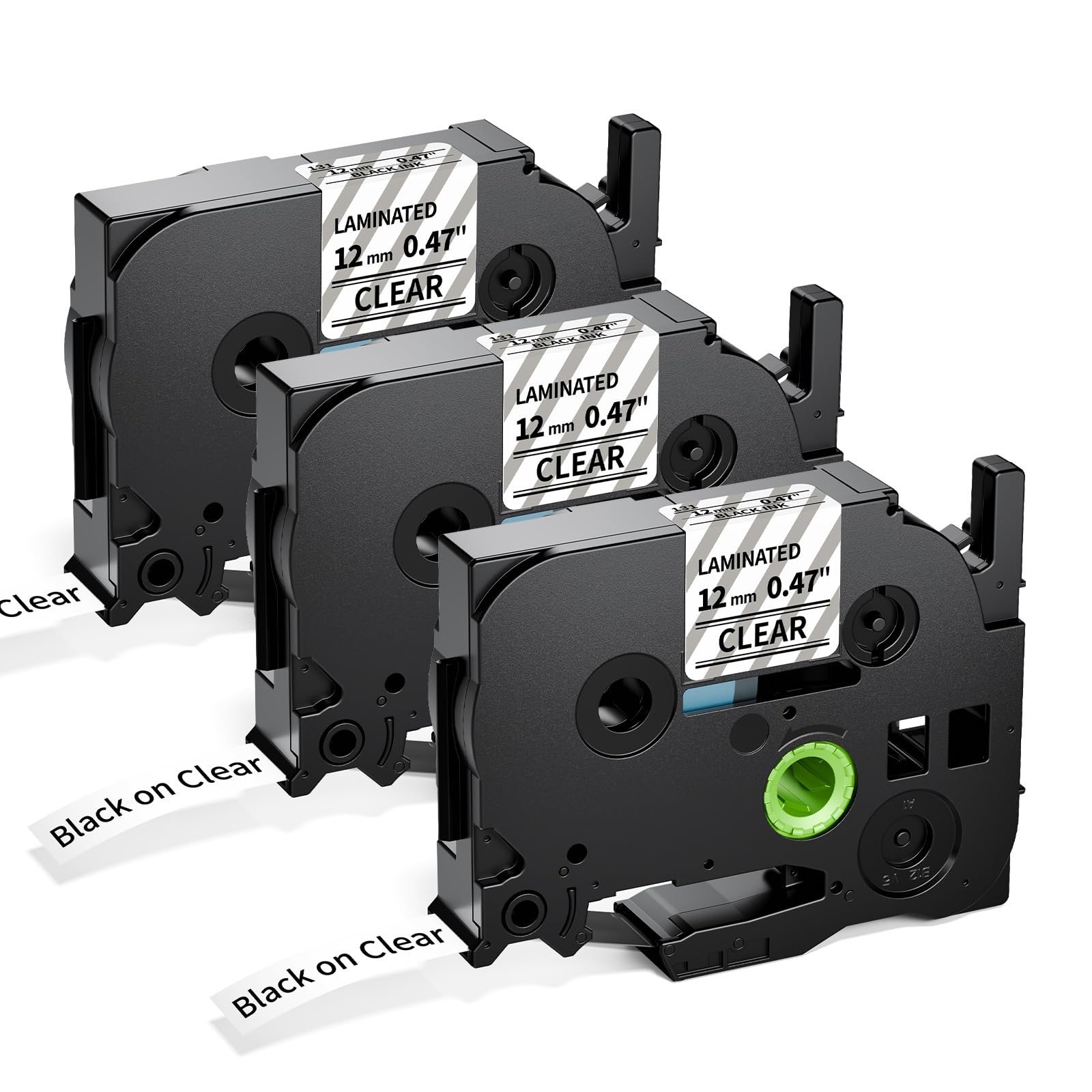 TZe-131 Clear Label Tape Compatible Brother P-Touch TZe-131 Tze131 Aze131 Black on Clear Tape TZe 12mm 0.47 Laminated Label TZe131 for Ptouch PT-1000 1010 H101C H110 H105 E110 H100R, 3-Pack