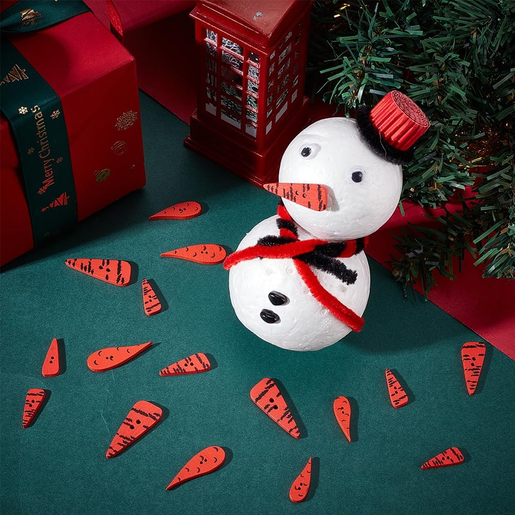 GORGECRAFT 200Pcs 8 Size Christmas Carrot Noses Buttons Tomato Plants Wooden Buttons DIY Ornament Xmax Snowman for Women Crafting Sewing Embellishment Decoration Clothes Crafts Gifts