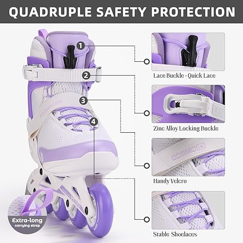 Miniatura 3 de Patín en línea para mujer - Patines en línea para adultos, para interiores y exteriores, blanco y morado, talla 5-12, Move