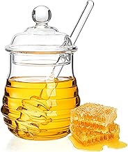 Lawei Honey Jar with Spoon and Lid 300 ml Glass Honey Pot Honey Container Honey Jar Honey Jar Honey Dispenser with Honey Spoon and Lid