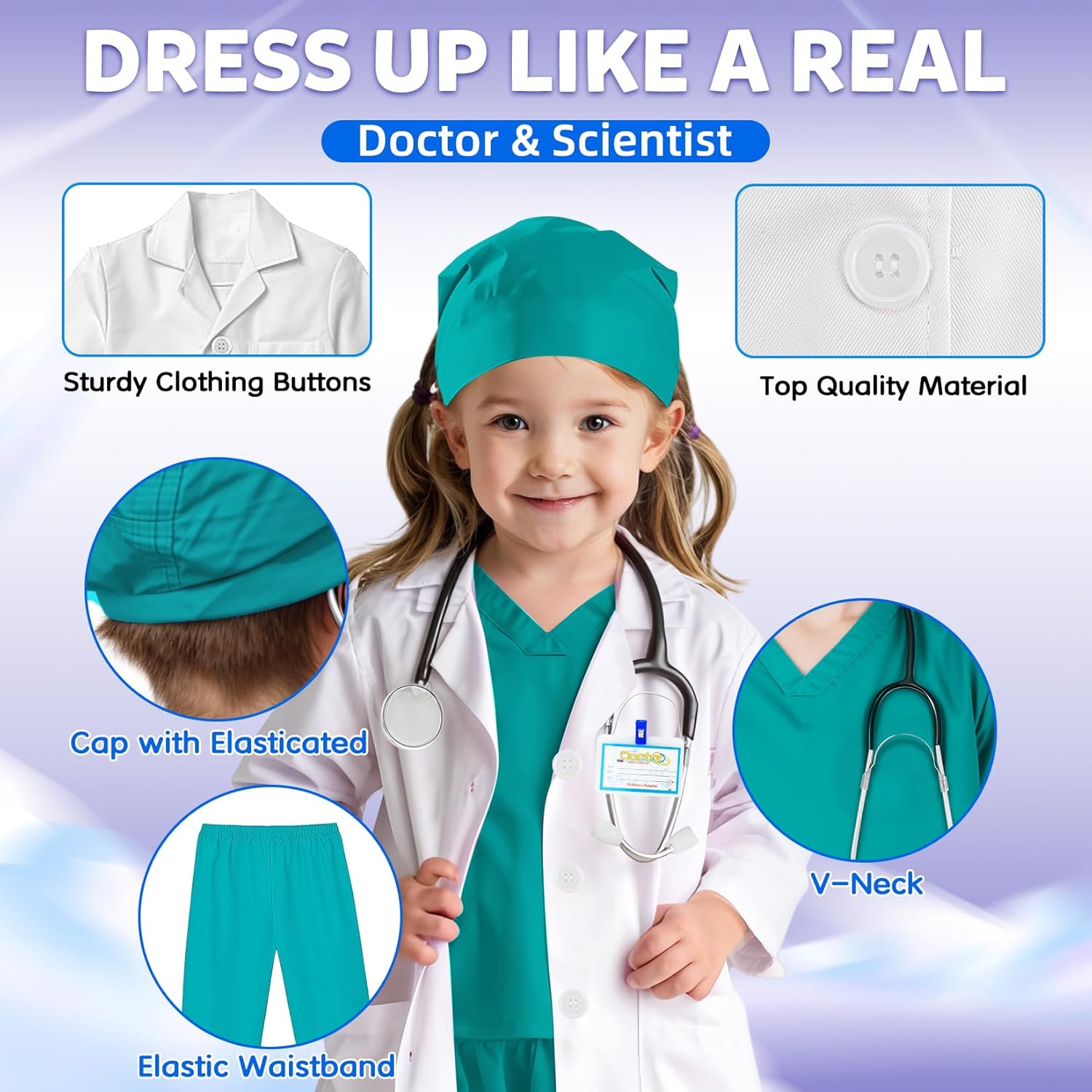 RioRand Doctor Costume for Kids With Stethoscope Lab Coat Career Day Costume Halloween Dress Up For Boys Girls 3-12 - Image 2