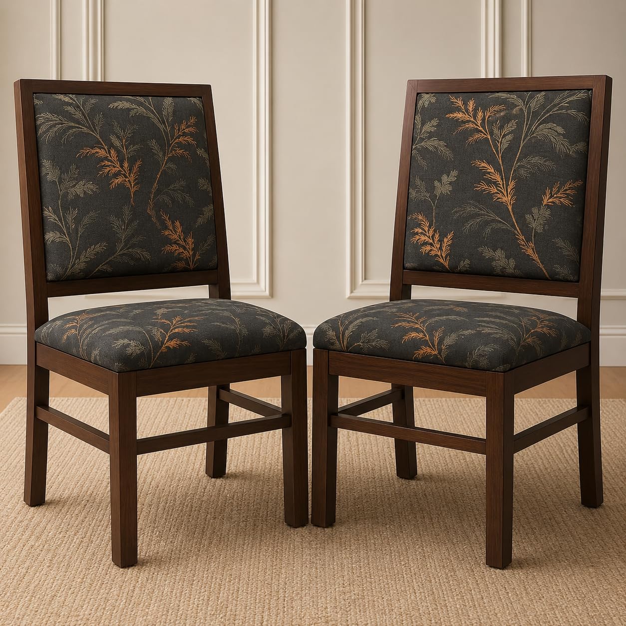 KENDALWOOD Furniture | Solid Wood Dining, Study, Home Chair | Multipurpose Chair Set of 2 | Color:- Walnut Finish with Grey Printed Cushions | Pre-Assembled | 1 Year Warranty |-image-13
