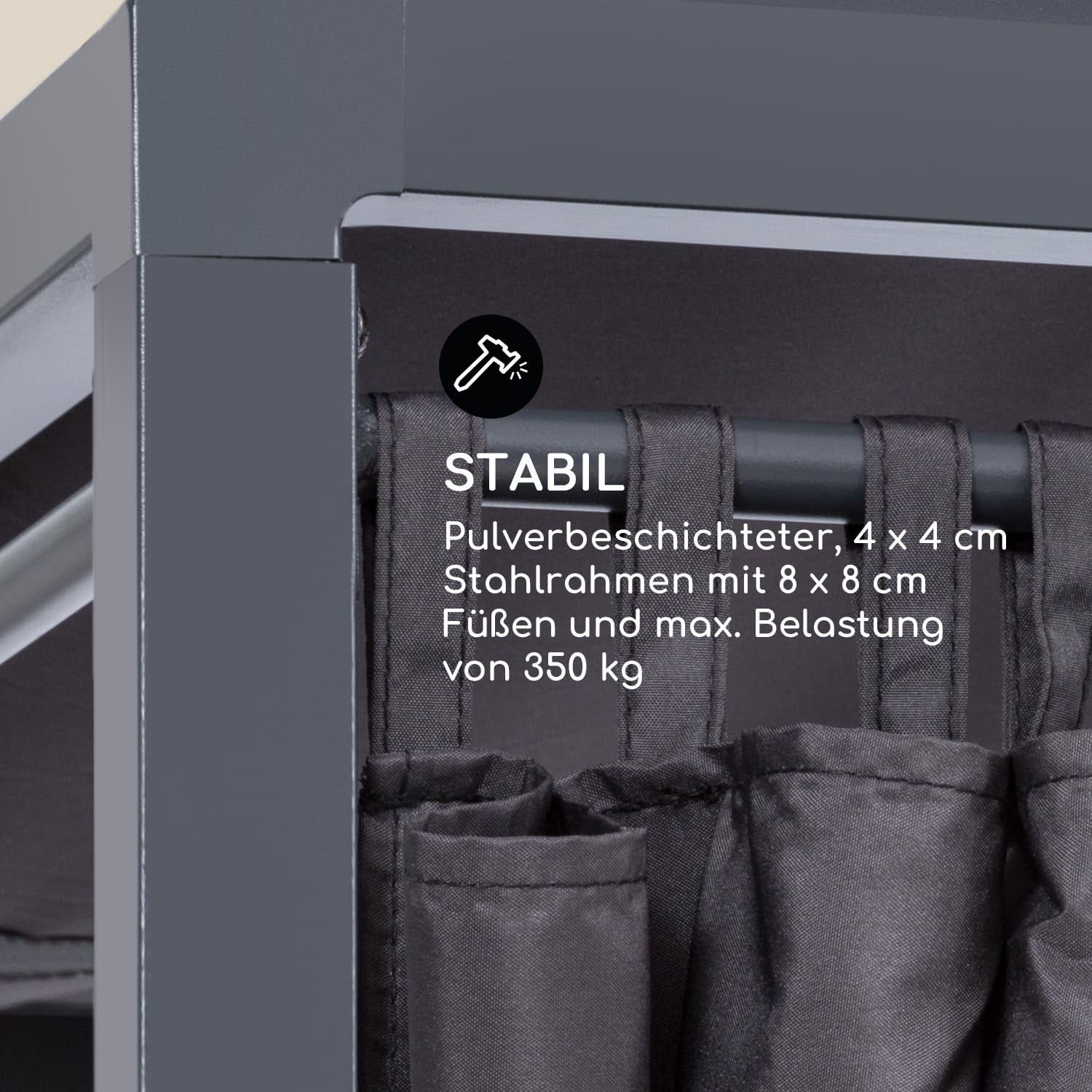 blumfeldt Senator Lounge - Doppel-Gartenliege mit Sonnendach, Lounge-Pavillon, 188 x 208 x 205 cm, komfortable Polsterung, Sichtschutz-Vorhänge, wasserfest, Stahlrahmen, max. 350 kg, grau