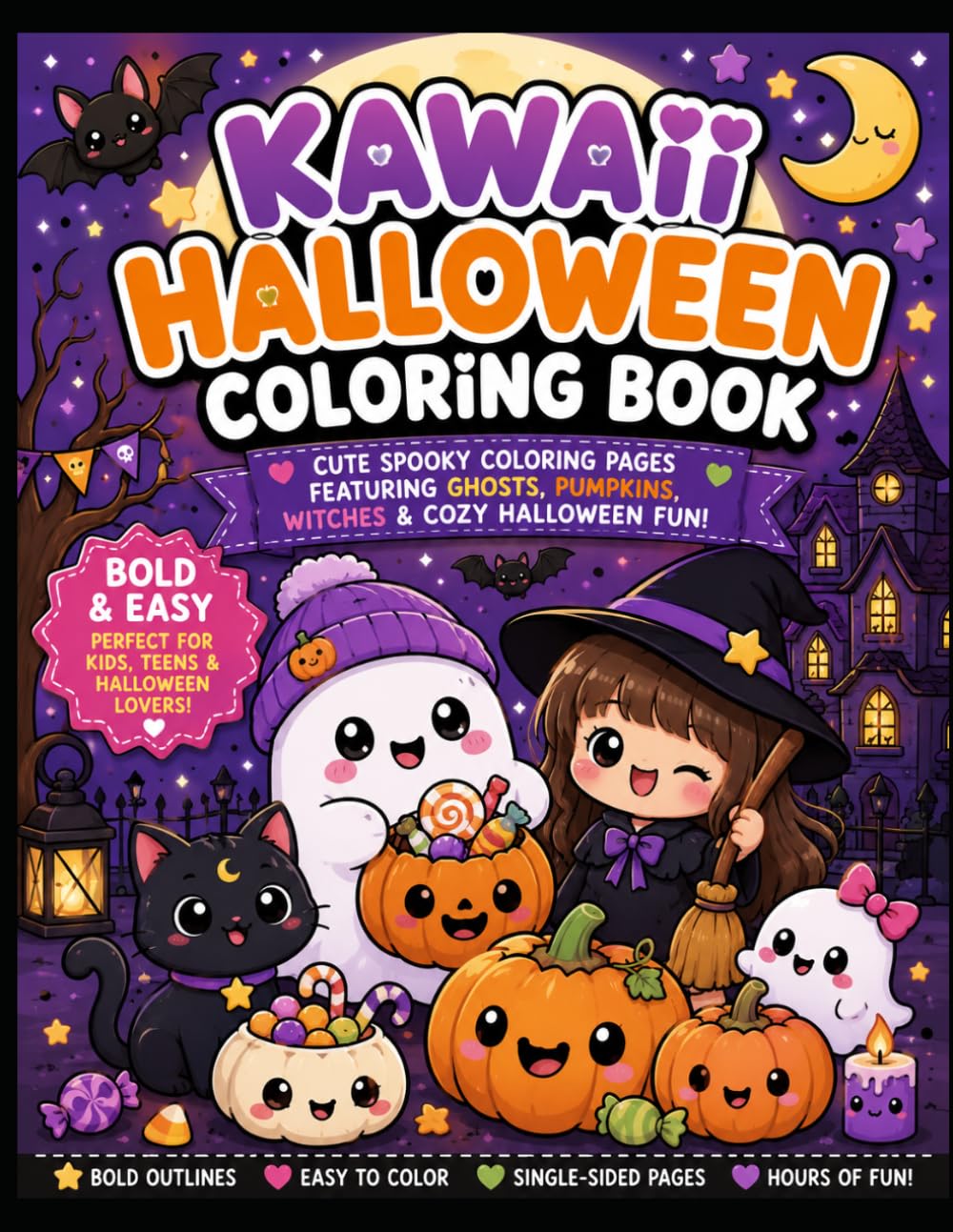 Kawaii Halloween Coloring Book: Cute Spooky Coloring Pages Featuring Ghosts, Pumpkins, Witches & Cozy Halloween Fun