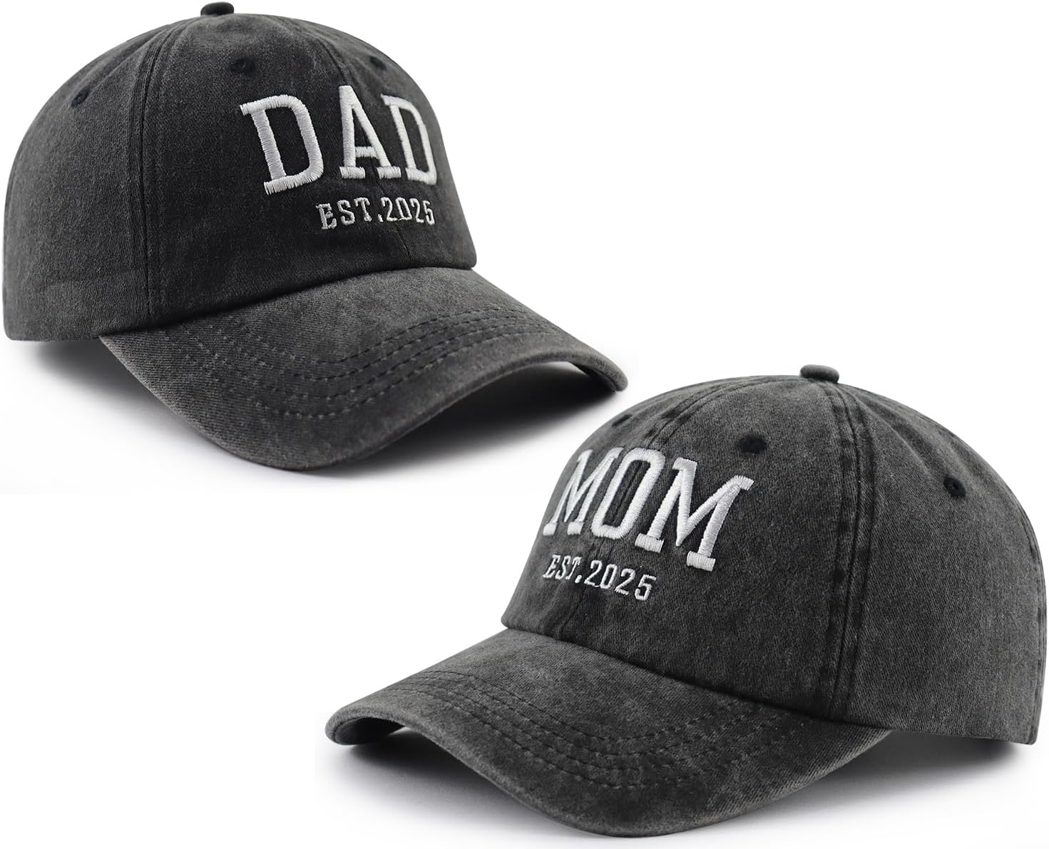 2PCS Mom and Dad EST 2025 Hat for Women Men, Funny Adjustable Cotton Embroidered New Parents Gifts Baseball Cap - Image 4