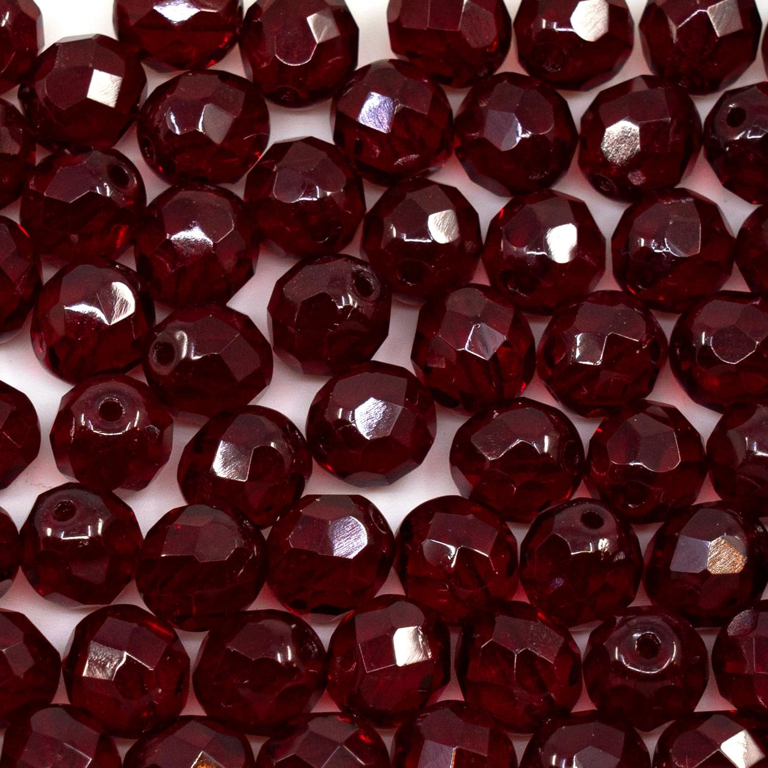 25 pcs Faceted Fire Polished Pressed Czech Glass Beads 8mm (0.32in), Bohemian Dark Ruby Red - 90100