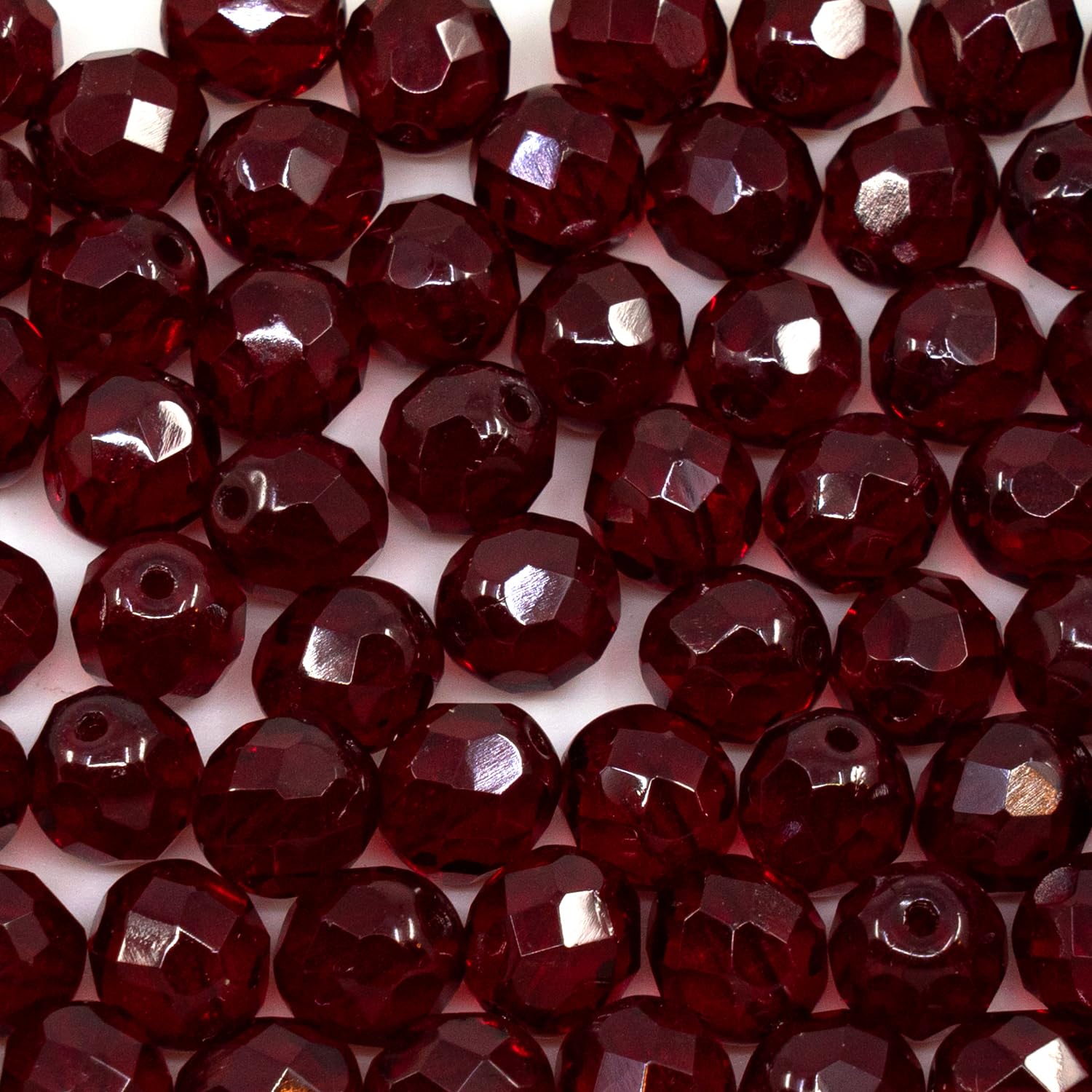 25 pcs Faceted Fire Polished Pressed Czech Glass Beads 8mm (0.32in), Bohemian Dark Ruby Red - 90100 — image 1