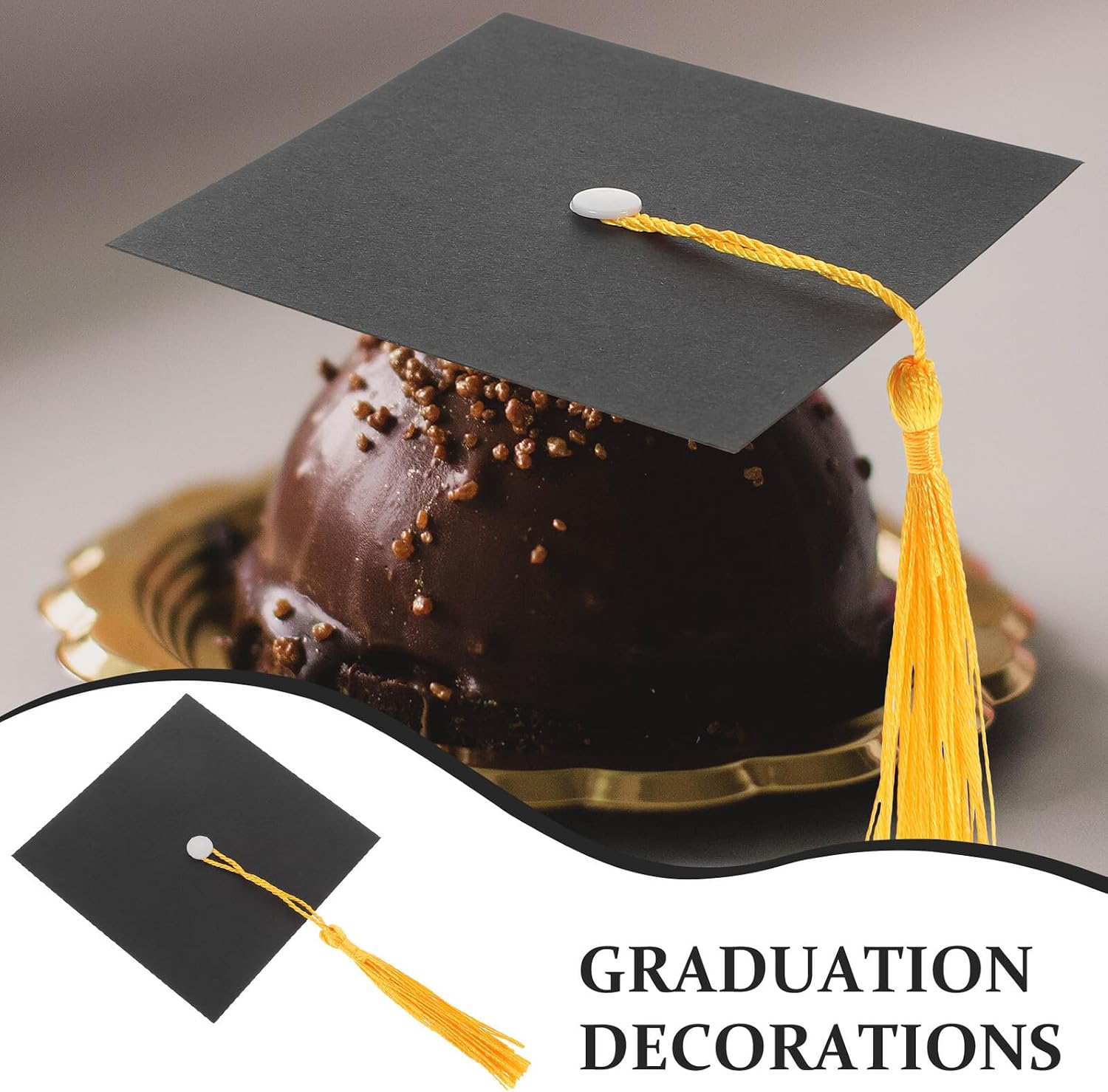 CHILDWEET 30pcs Mini Graduation Cap Cake Toppers Non-edible Chocolate Decorations for Graduation Party Wine Bottle Ornaments Black Mini Hat for Cupcake Celebration