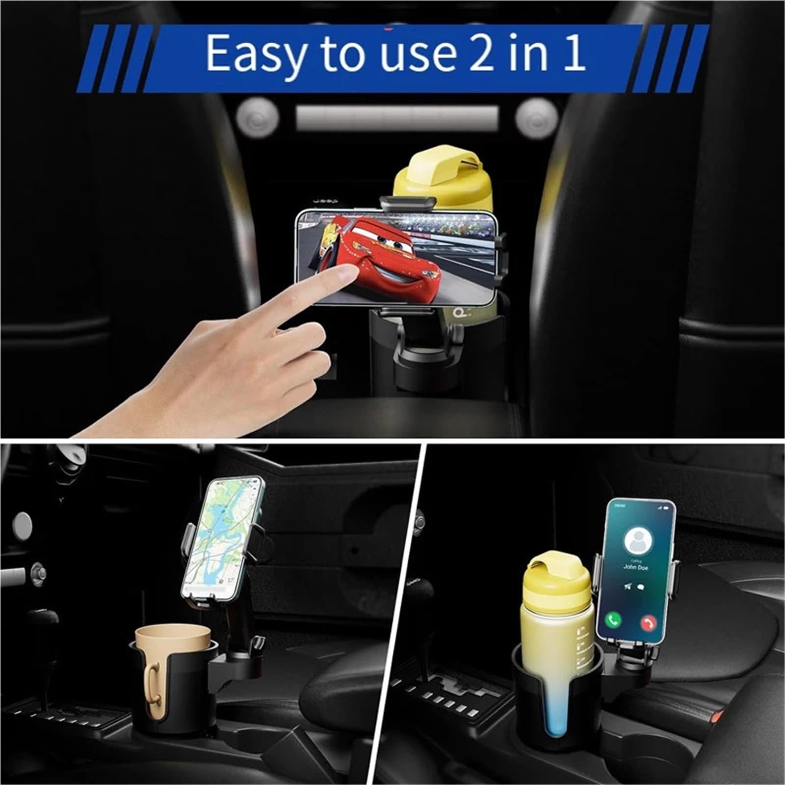 Accesorios Coche Soporte Movil Coche Supporto per Telefono portabicchieri per Auto con Base Regolabile, Rotazione a 360 Gradi Compatibile con Tutti Gli Smartphone
